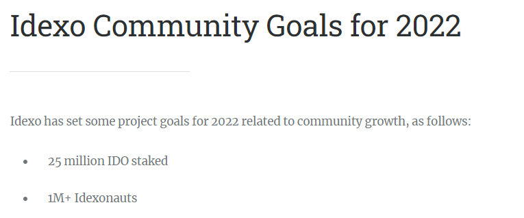 Idexonaut Community Goals